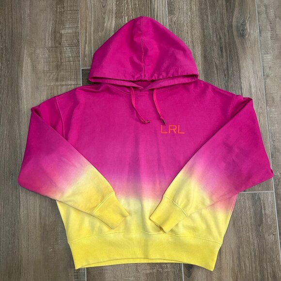 Lauren Ralph Lauren Dip-Dyed French Terry Hoodie Pink/Yellow Size Medium Women - Picture 10 of 16